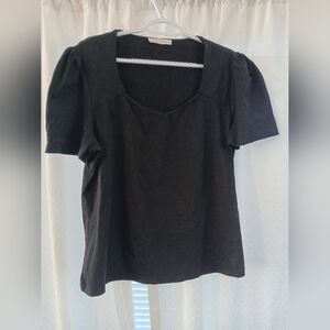 Chic Black Women's 2XL Blouse With Shoulder Gathers And Sweetheart Neckline